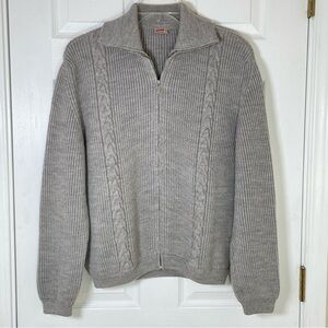 Vintage Bleyle Virgin Wool Zip Sweater West Germany Gray Cable Knit Alpine Style